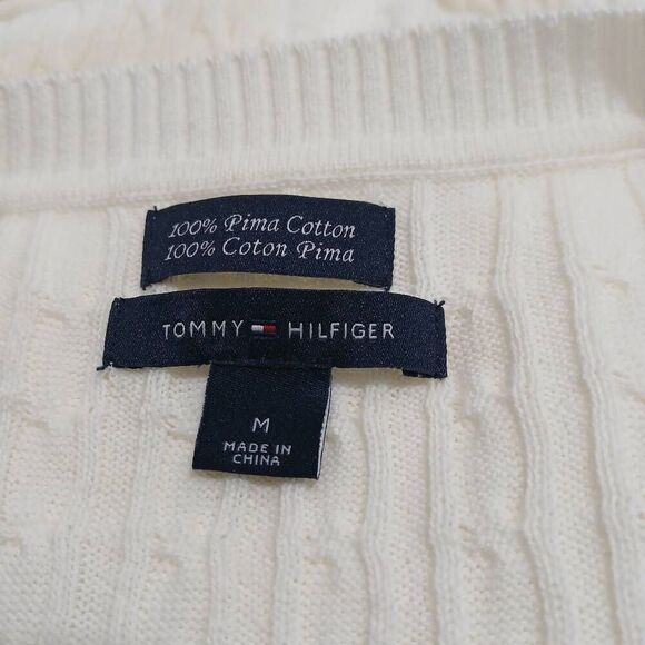Tommy Hil womens medium 100% pima cotton cable knit ivory lightweight sweater - Picture 7 of 8